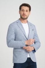 Açık Mavi Çizgi Dokulu Slim Fit Ceket