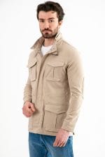 Bej Dik Yaka Safari Erkek Ceket - Görsel 2