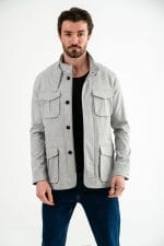 Gri Dik Yaka Safari Erkek Ceket