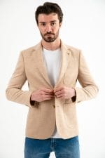 Krem Slim Fit Mono Yaka Casual Ceket