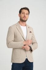 Krem Slim Fit Mono Yaka Klasik Ceket