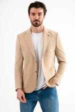 Krem Slim Fit Mono Yaka Casual Ceket - Görsel 2