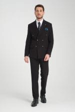 Siyah Comfort Fit Kruvaze Takım Elbise