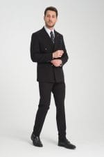 Siyah Comfort Fit Kruvaze Takım Elbise - Görsel 2