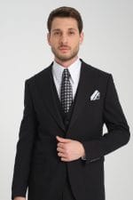 Siyah Modern Fit Yelekli Takım Elbise - Görsel 4