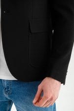 Hakim Yaka Siyah Slim Fit Ceket - Görsel 5