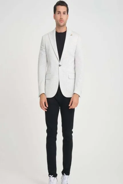 Beyaz Kırçıllı Blazer Ceket