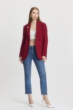 Kırmızı Çift Düğme Kapama Blazer Ceket