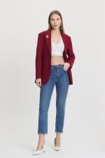 Kırmızı Çift Düğme Kapama Blazer Ceket - Görsel 2