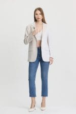 Krem Colorblock Blazer Ceket