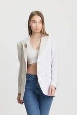 Krem Colorblock Blazer Ceket - Görsel 3