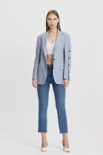 Mavi Renk Düğme Detaylı Blazer Ceket