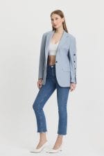 Mavi Renk Düğme Detaylı Blazer Ceket - Görsel 2