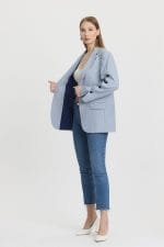 Mavi Renk Düğme Detaylı Blazer Ceket - Görsel 3