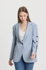Mavi Renk Düğme Detaylı Blazer Ceket - Görsel 4