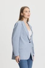 Mavi Renk Düğme Detaylı Blazer Ceket - Görsel 5