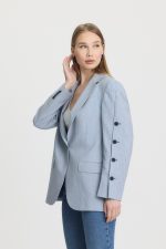 Mavi Renk Düğme Detaylı Blazer Ceket - Görsel 6