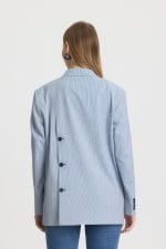 Mavi Renk Düğme Detaylı Blazer Ceket - Görsel 7