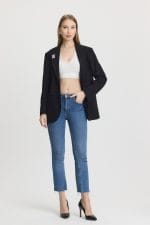 Siyah Çift Düğme Kapama Blazer Ceket