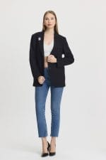 Siyah Çift Düğme Kapama Blazer Ceket - Görsel 2