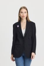 Siyah Çift Düğme Kapama Blazer Ceket - Görsel 3