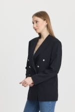 Siyah Kruvaze Ceket - Görsel 5