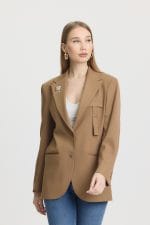Kahverengi Çift Düğme Kapama Blazer Ceket - Görsel 4