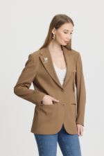 Kahverengi Çift Düğme Kapama Blazer Ceket - Görsel 5