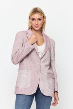 Bordo Çift Düğme Kapamalı Cep Detaylı Blazer Ceket - Görsel 3