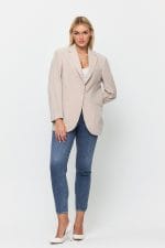 Bej Tek Düğme Mono Yaka Oversize Ceket