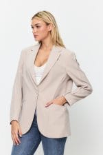Bej Tek Düğme Mono Yaka Oversize Ceket - Görsel 3