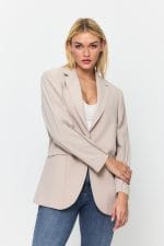 Bej Tek Düğme Mono Yaka Oversize Ceket - Görsel 5