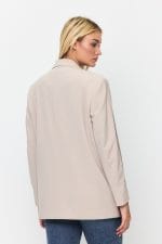 Bej Tek Düğme Mono Yaka Oversize Ceket - Görsel 6
