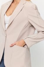 Bej Tek Düğme Mono Yaka Oversize Ceket - Görsel 8