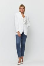 Beyaz Tek Düğme Mono Yaka Oversize Ceket