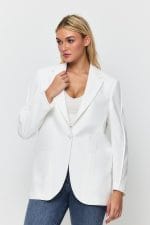 Beyaz Tek Düğme Mono Yaka Oversize Ceket - Görsel 2