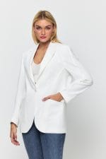 Beyaz Tek Düğme Mono Yaka Oversize Ceket - Görsel 3