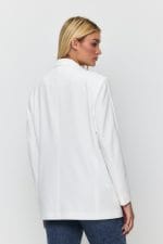 Beyaz Tek Düğme Mono Yaka Oversize Ceket - Görsel 6