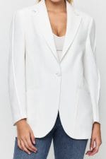 Beyaz Tek Düğme Mono Yaka Oversize Ceket - Görsel 8
