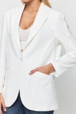 Beyaz Tek Düğme Mono Yaka Oversize Ceket - Görsel 9