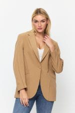 Kahverengi Tek Düğme Mono Yaka Oversize Ceket - Görsel 2