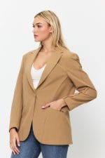 Kahverengi Tek Düğme Mono Yaka Oversize Ceket - Görsel 5