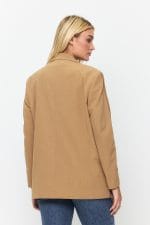Kahverengi Tek Düğme Mono Yaka Oversize Ceket - Görsel 7