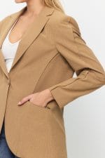 Kahverengi Tek Düğme Mono Yaka Oversize Ceket - Görsel 8