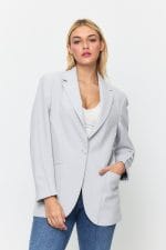 Mavi Tek Düğme Mono Yaka Oversize Ceket - Görsel 2