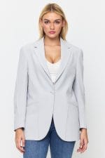 Mavi Tek Düğme Mono Yaka Oversize Ceket - Görsel 3