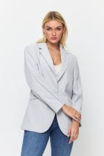 Mavi Tek Düğme Mono Yaka Oversize Ceket - Görsel 4