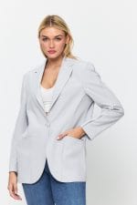 Mavi Tek Düğme Mono Yaka Oversize Ceket - Görsel 5