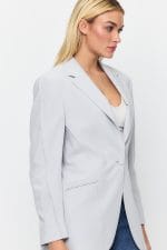 Mavi Tek Düğme Mono Yaka Oversize Ceket - Görsel 6