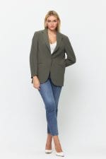 Haki Tek Düğme Mono Yaka Oversize Ceket